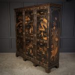 Early 20th Century Black Lacquered Chinoiserie Triple Wardrobe