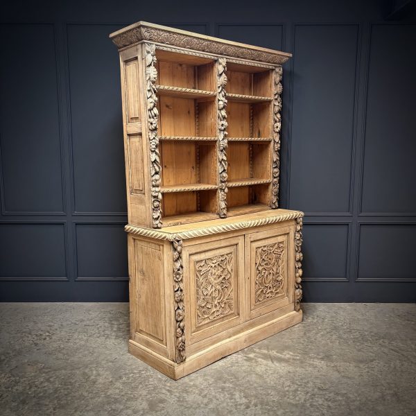 Bleached-Carved-Oak-Open-Bookcase