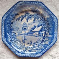Antique English Georgian Blue &amp; White Transfer Plate ~ &#8220;Returning Woodman&#8221; ~ Brameld &amp; Co.