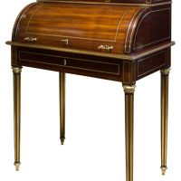 French 19thc Louis XVI style brass inlaid cylinder desk
