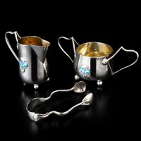 Antique Art Nouveau Solid Silver and Enamel Trio Set 1906 James Fenton