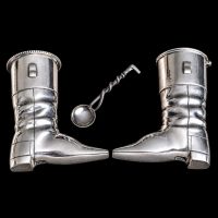 Antique Silver Plated Novelty Riding Boot Salt &amp; Pepper Cruet Set