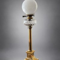Antique Brass Oil Lamp on Column Stand