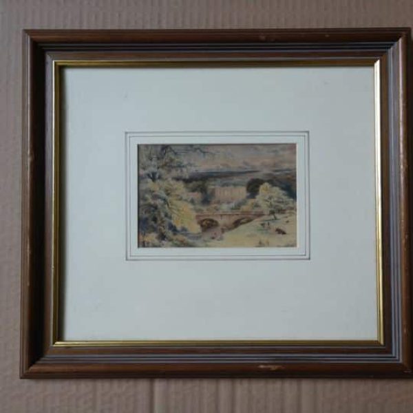 EXQUISITE Chatsworth House signed MINIATURE watercolour by Charles Frederick Allbon c1900