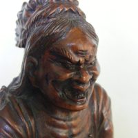 Exquisite carved wood Sennin Chinnan okimono Edo Japanese 18thC SIGNED 陳楠