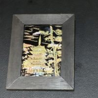Japanese miniature Carved mother of Pearl Pagoda framed work