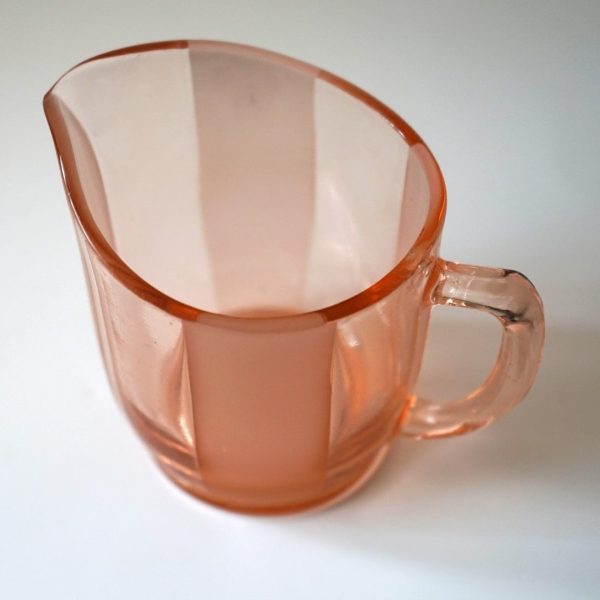 Art Deco Pink Pressed Glass Cream / Milk Jug 1930s