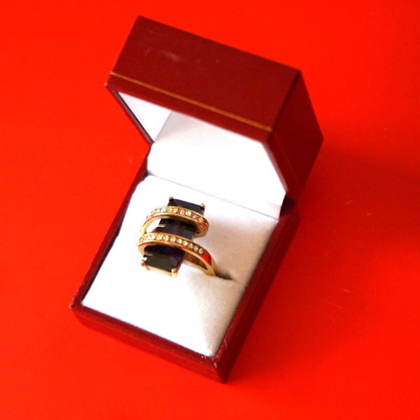 Beautiful Sparkling 10k Gold Plated Amethyst and Rhinestone Dress Ring