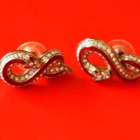 Stunning Pair of Gilt Rhinestone &amp; Enamel Snake Earrings for Pierced Ears