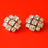 A Pair of Vintage Claw Set Sparkling Rhinestone Clip Earrings