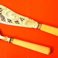 Ornate Bone Handled Silver Plated Fish Server Set