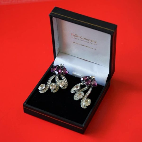 A Stunning Vintage Pair of Boxed Rhinestone Earrings – Birthday Gift / Present / Jewellery