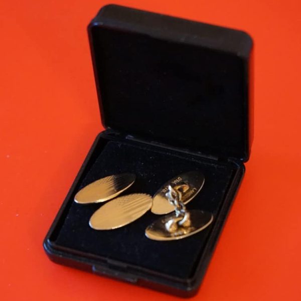 Art Deco &#8216;Lambournes Birmingham Ltd&#8217; Gold Plated Engine Turned Cufflinks &#8211; Boxed