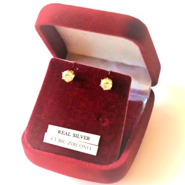 Vintage Gilt Cubic Zirconia Earrings Boxed