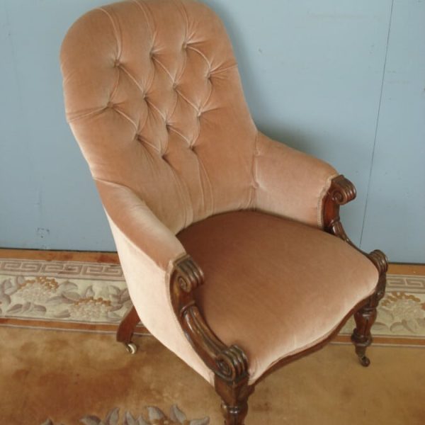 Reupholstered Button Back Victorian Armchair