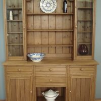 Edwardian Pine Dresser with glazed cupboards flanking the open rack.
