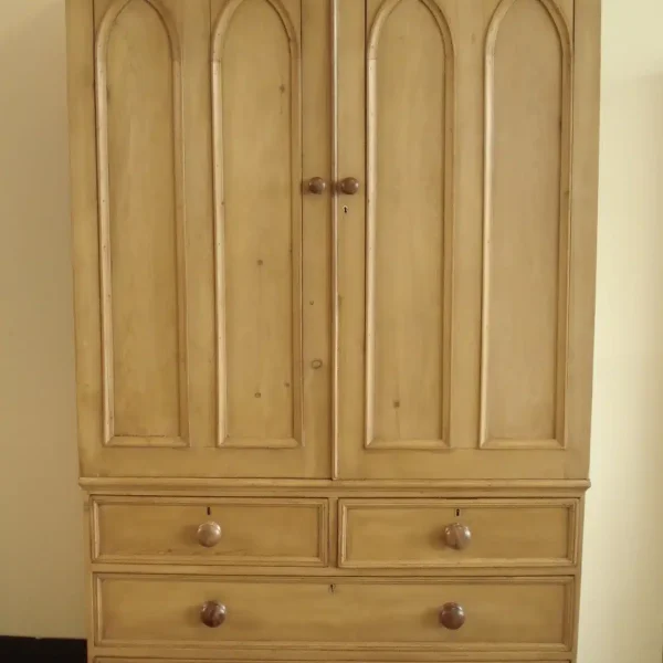 Rare Gothic Revival 19th century pine wardrobe on chest