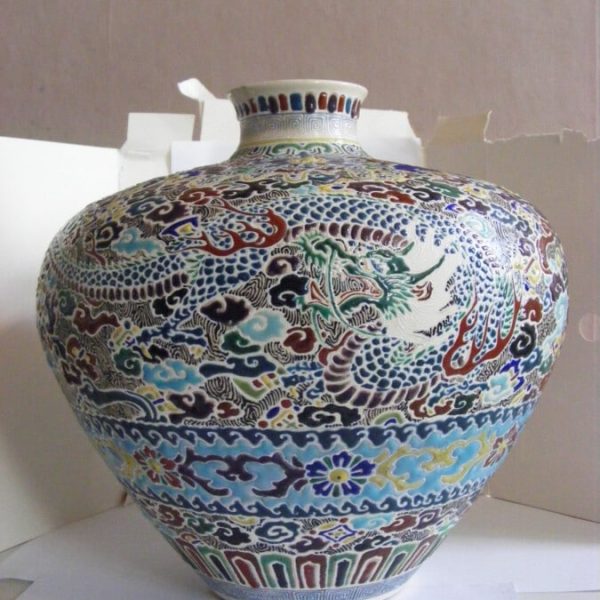 Chinese Cantonese Enamel Vase possibly Ching DIng or Ming design