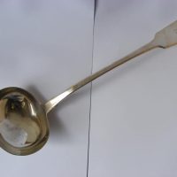 Rare Large Irish 1840 sterling silver rat tail soup or punch ladle Dublin with Belfast retailer mark 258g