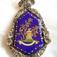 Georgian Silver, Enamel and Black Dot Crystal Pendant
