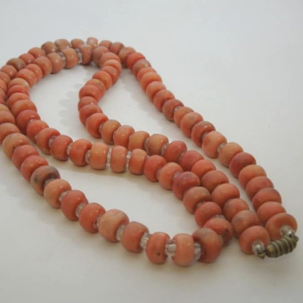 Coral Bead Necklace with Rock Crystals