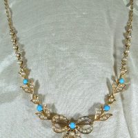 15ct Gold, Turquoise and Seed Pearl Necklace