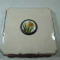 Enamel Powder Compact by Stratton with Marcasite and Daffodils