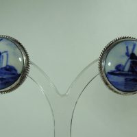 Silver Delft Clip-On Earrings