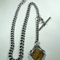 English Silver Pocket Watch Chain with Spinning Fob