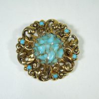 Turquoise Glass Brooch Pin