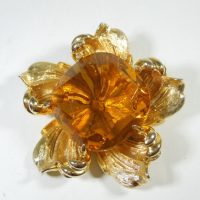 Costume Brooch Pin with Simulated Citrine Glass Stone