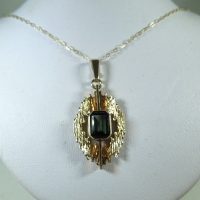 Emerald cut Green Tourmaline Pendant in 9ct Gold