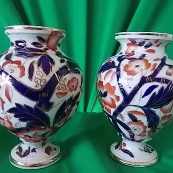 SOLD Pair of Derby Imari pattern vases
