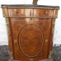 SOLD Serpentine French Louis Ormolu Burr walnut cabinet.