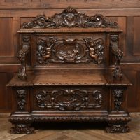 19th Century Italian Carved Walnut Cassapanca Bench SAI4215