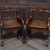 Pair Of Victorian Oak Hall Chairs SAI3554