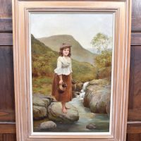 W.E. Evans – Highland Lassie Collecting Water, oil on canvas SAI4116