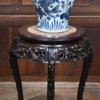 Chinese Carved Hardwood Marble‑Top Stand SAI4223