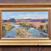 Framed Landscape Painting of River and Meadow SAI4273