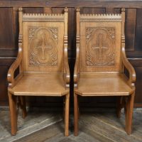 Pair of Gothic Revival Oak Church Chairs by J. W. Cook &amp; Sons, Edinburgh SAI4120