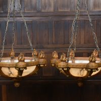 Pair of Art Deco Oak &amp; Alabaster Light Fittings SAI4167