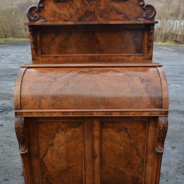 A Victorian burr walnut cylinder desk