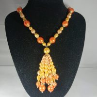 Fun Vintage 1950&#8217;s Orange Faux Pearl Bead Necklace
