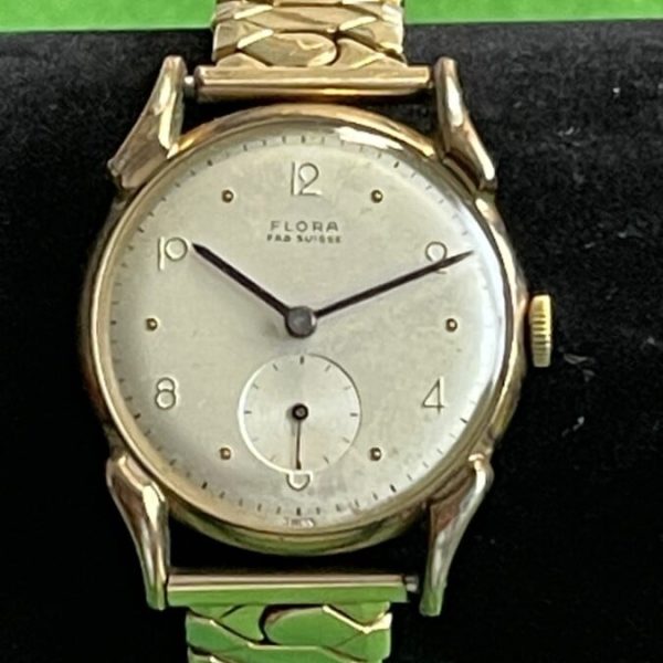 Antique Flora Gold Plated Gents Wrist Watch With Rolled Gold Strap