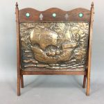 Arts &#038; Crafts Oak Framed Copper Fire Screen c1900