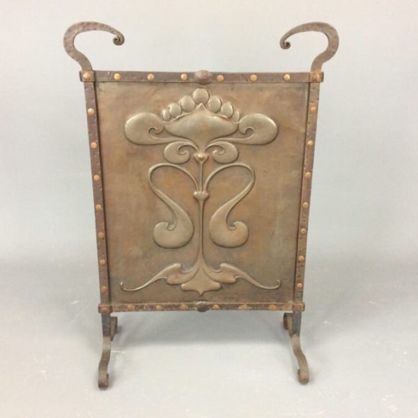 Arts &#038; Crafts Iron and Copper Fire Screen c1910