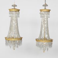 Pair of Quality Crystal and Brass Chandeliers
