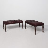 Pair of large William 4th mahogany-framed buttoned burgundy hide stools