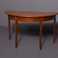 Pair of inlaid mahogany George III demi-lune hall or side tables.