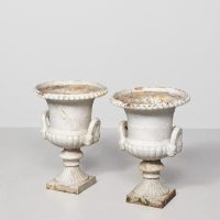 Large Pair of Campagna Cast Iron Garden Urns